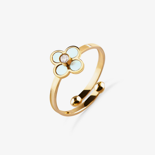 Gold 4-Leaf Pearl Clover Adjustable Anxiety Ring