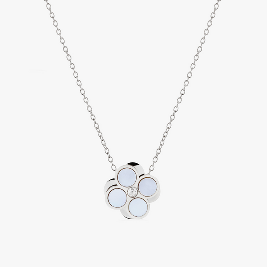 Silver Rotating Pearl Clover Necklace