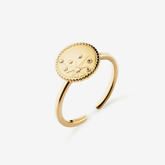 Gold Adjustable Star Sky Spinning Disc Ring