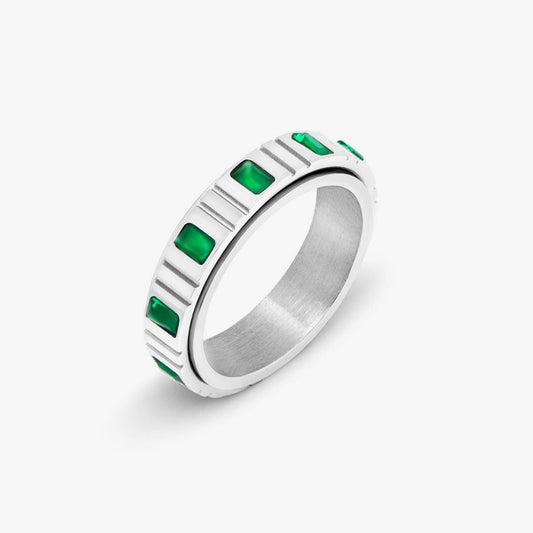 Silver Emerald Crystal Anxiety Ring