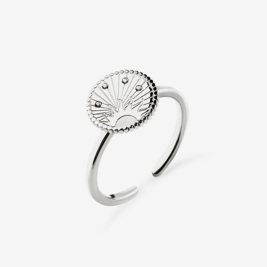 Silver Adjustable Sun Sky Spinning Disc Ring