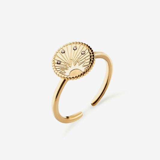 Gold Adjustable Sun Sky Spinning Disc Ring