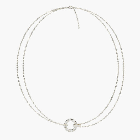 Silver Stamped Double Chain Disc Necklace