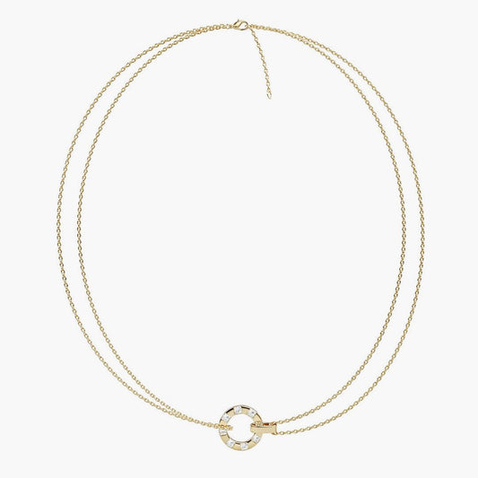 Gold Stamped Double Chain Disc Necklace