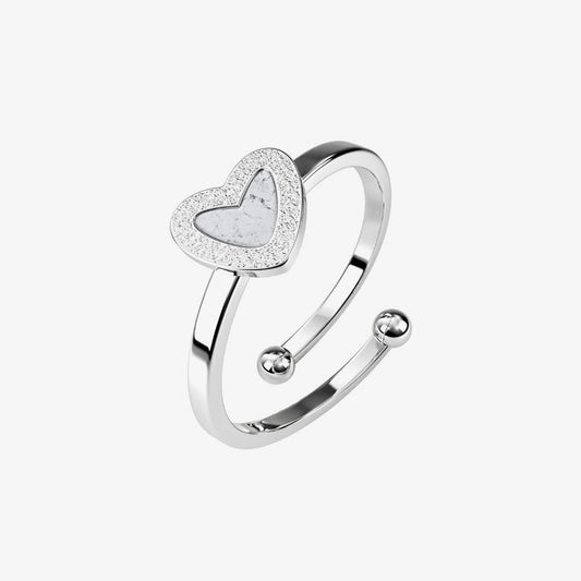 Silver Spinning Heart Pearl Adjustable Ring