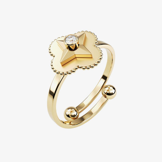 Gold Clover Crystal Adjustable Anxiety Ring