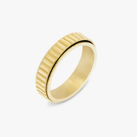 Gold Grooved Anxiety Ring